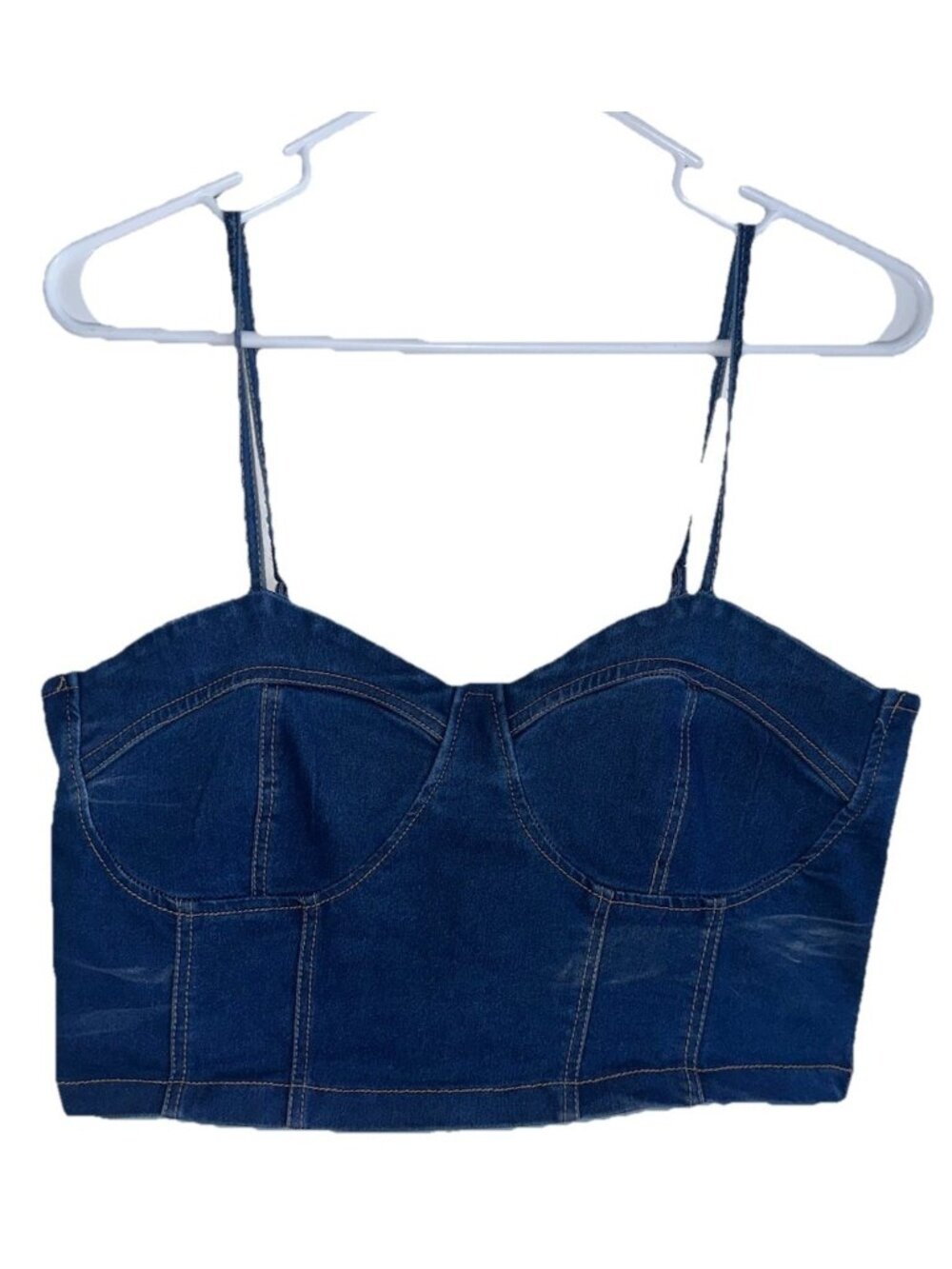 Thrill Jeans Womens XL Denim Bustier Crop Top Zip Blue Y2K Style Rock Punk